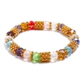Faceted colorful crystal beads bracelet with golden textured metal spacer accents - Colorful