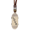Vintage-Skateboard-Halskette aus Bronze mit LOVE-Text und braunem Lederband - Vintage Skateboard (N0401)