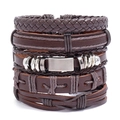 Mehrlagiges Vintage Lederarmband-Set mit Silberperlen und Metallplatte auf weißem Hintergrund - Vintage Kombinationsstil (TZ438)
