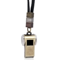 Vintage bronze whistle pendant on black leather cord with metallic industrial beads - Black