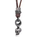 Collana con ciondolo a teschio stile retrò punk con cordino in pelle marrone scuro - Teschio Vintage (N0412) / Marrone Scuro