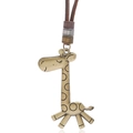 Collana con ciondolo a giraffa in bronzo retrò con cordino marrone e anelli in metallo - Ciondolo Giraffa (N0409)