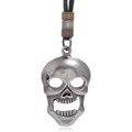 Retro skull pendant necklace for men with vintage metallic finish and black cord cord - Vintage Skull (N0419)