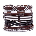 Retro multi-layer braided leather bracelet set in chocolate brown and black for men - Woven Retro Style (TZ440)