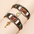 Vintage gevlochten leren armbanden voor koppels met slot- en sleutelhangers set - Bruin Paar