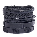 5-piece set of vintage black braided leather bracelets for men in retro punk style - Black Combination Style (TZ439)