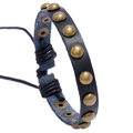 Bracciale retrò in pelle nera con cordino regolabile e borchie in metallo bronzo - Nero (Rivetti Bronzo)