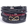 Mehrlagiges Retro-Lederarmband-Set mit Infinity-Anhänger und roten Holzperlen - Mehrlagiger Retro-Stil