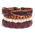 Set di 4 braccialetti da uomo in pelle intrecciata e perline di legno stile retrò - Set da 4 pezzi