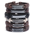Sechser-Set Vintage-Lederarmbänder mit gravierten inspirierenden Metallanhängern - Mehrfarbiges Kombinationsset