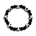 Men's soccer fan beaded bracelet featuring black polished beads and football patterns - Black & White