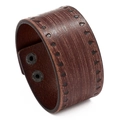 Bracciale largo in pelle marrone scuro vintage con motivi impressi e bottoni a pressione - Marrone Retrò