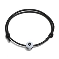 Adjustable black woven football bracelet for sports fans with soccer bead center piece - Black