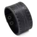 Bracciale punk largo in pelle nera vintage con trama invecchiata e bottoni a pressione - Nero Retrò