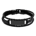 Mehrlagiges geflochtenes schwarzes Lederarmband für Herren mit mattem Metallelement - Schwarz