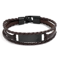 Mehrlagiges geflochtenes Herren-Lederarmband mit mattschwarzer Metallplatte in Dunkelbraun - Braun Mit Schwarzem Verschluss
