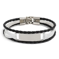 Bracelet multicouche en cuir tressé pour homme avec plaque en métal poli noir et blanc - Cuir Noir Et Blanc + Boucle Blanche
