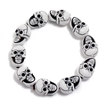 Gothic skull beaded bracelet with 10 white resin skulls on elastic cord for men - White Skull Style (BD071)