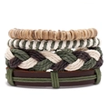 Handmade multilayered leather bracelet set with wooden beads and woven ropes in green and brown - Multilayer Combination Style