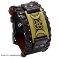 Vintage Herrenarmband aus braunem Leder mit antikem Bronze-Pentagramm-Detail - Braun PU + Antikbronze
