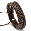 Bracciale vintage in pelle intrecciata da uomo con strati di corda marrone e beige - Marrone Retrò