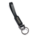 Minimalistische zwart leren sleutelhanger met handwerkstiksel en matte metalen clip - Zwart
