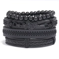 Four-piece punk black braided leather bracelet set with Cupid arrow and heart metal charm - Cupid's Arrow Heart / Black (4-Piece Set)