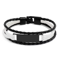Mehrlagiges Herrenarmband aus schwarz-weißem Leder mit schwarzer Metallplakette - Schwarz-Weiß Mit Schwarzem Verschluss