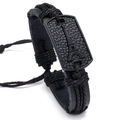Minimalistisches schwarzes geflochtenes Lederarmband für Herren mit Eiffelturm-Platte - Schwarz