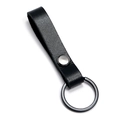 Minimalist black lychee leather car keychain with silver snap and matte black metal ring - Black