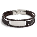 Bracelet multicouche en cuir tressé marron foncé pour homme avec plaque d'identité en métal - Cuir Brun Fermoir Argenté