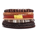 Retro mehrlagiges geflochtenes Lederarmband-Set mit Holzperlen im Boho-Stil - Braun Serie Stil