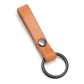 Minimalist vintage genuine leather keychain with brown strap and black metal ring - Natural