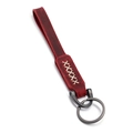 Handgemaakte bordeauxrode koeienhuid sleutelhanger met vintage stiksels en metalen ring - Retro Rood