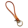 Portachiavi in pelle marrone fatto a mano con anello a D a ferro di cavallo in bronzo e anello - Naturale