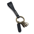 Vintage black leather keychain with bronze ring and multiple hooks for car keys - Black