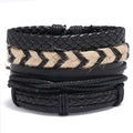 Set van 4 vintage gevlochten leren herenarmbanden, zwart en beige meerlaags ontwerp - Meerlagige Stapelcombinatie Stijl
