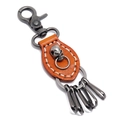 Portachiavi vintage in pelle fatto a mano con teschio e ganci in argento rustico - Cuoio
