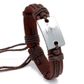 Bracciale retrò in pelle intrecciata marrone da uomo con placca in metallo argento spazzolato - Lega con Lettere / Marrone