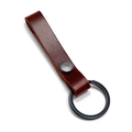 Minimalist vintage dark brown leather keychain with matte black metal ring and snap - Brown