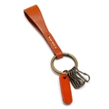 Vintage orange genuine leather keychain with antique bronze hooks and white stitching - Tan