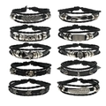 Set van 10 punk herenarmbanden van leer met verenhangers en metalen studs - 10-delige set