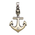 Retro bronze anchor skull pendant with white rhinestone detail for DIY necklaces - Anchor