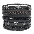 Retro-Mehrlagen-Lederarmband-Set mit silbernen Totenköpfen und Sternnieten für Herren - Mehrschichtiges Set