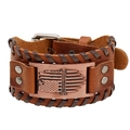 Retro Lederarmband mit Reload Freedom Metallplatte und handgewebten Kanten - Antikes Rotkupfer