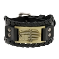 Herren Vintage Punk Lederarmband mit Reload Freedom Metallplatte und Flechtmuster - Antikbronze