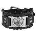 Vintage Viking Thor's Hammer braided black leather bracelet with silver Runic metal plaque - Antique Silver