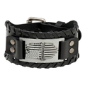Punk-Lederarmband für Herren in Schwarz mit US-Flaggen-Metallplatte und Schnalle - Antiksilber