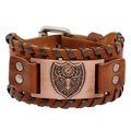 Vintage Nordisches Wikinger Lederarmband mit geprägtem Kupferhirsch und Schnallenverschluss - Antikes Rotkupfer
