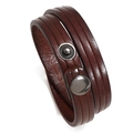 Retro dunkelbraunes zweilagiges Echtlederarmband für Herren mit Metalldruckknopf - Braun
